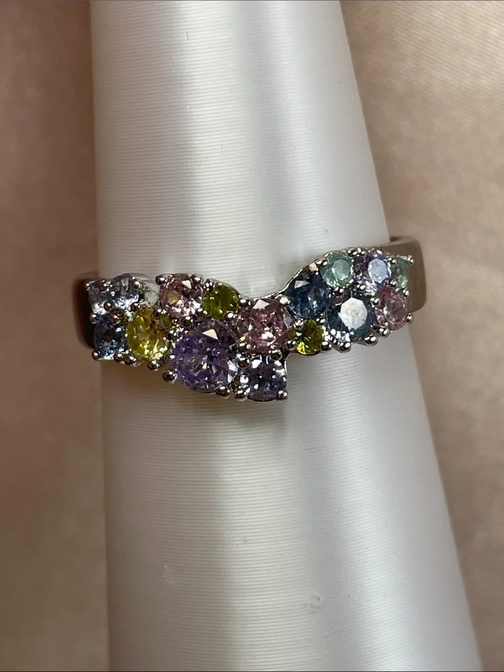 Bomb Party RETRO Array of Multi Color CZ on Rhodium Size 9